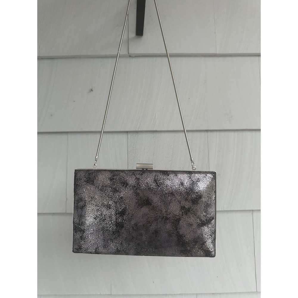 Sondra Roberts Metallic Evening Clutch Bag Silver Chain Strap